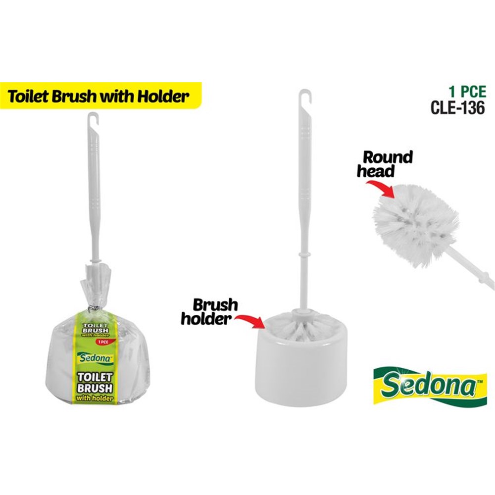 Toilet Brush 34cm W/Holder 8cm White